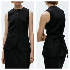 Arket Linen Blend Waistcoat Black Minimalist CBK Old Money Size 34 XS